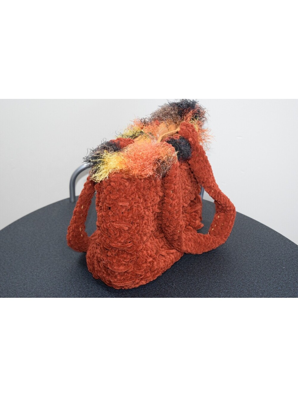 Handmade Crochet Chenille Tote Bag Rust Fiesta Fringe Trim Lined Purse